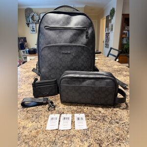 Coach Charcoal Backpack and Accessories Set